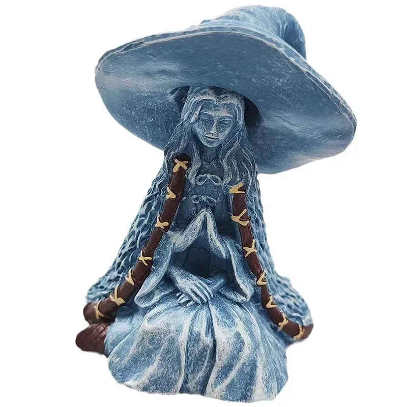 2024 Bowed Witch Sculpture Smurf Resin Crafts  Ice Witch with Four-HandedSculpture Decorative Ornaments Fairy Garden