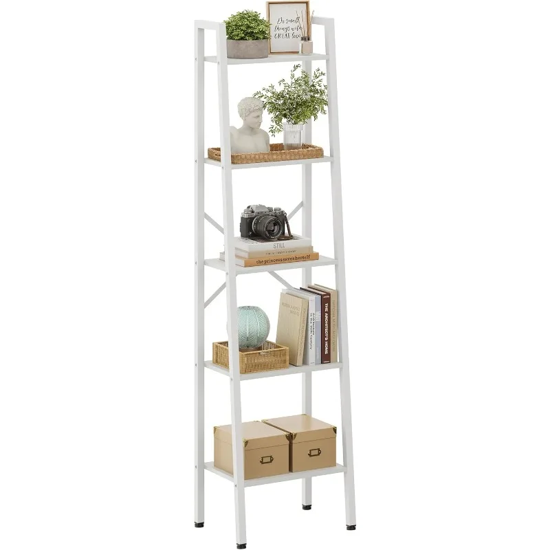 5-Tier Industrial Ladder Bookshelf, Narrow Ladder Shelf, Tall Standing Bookshelf, Skinny Open Ladder Shelf, for Living Room