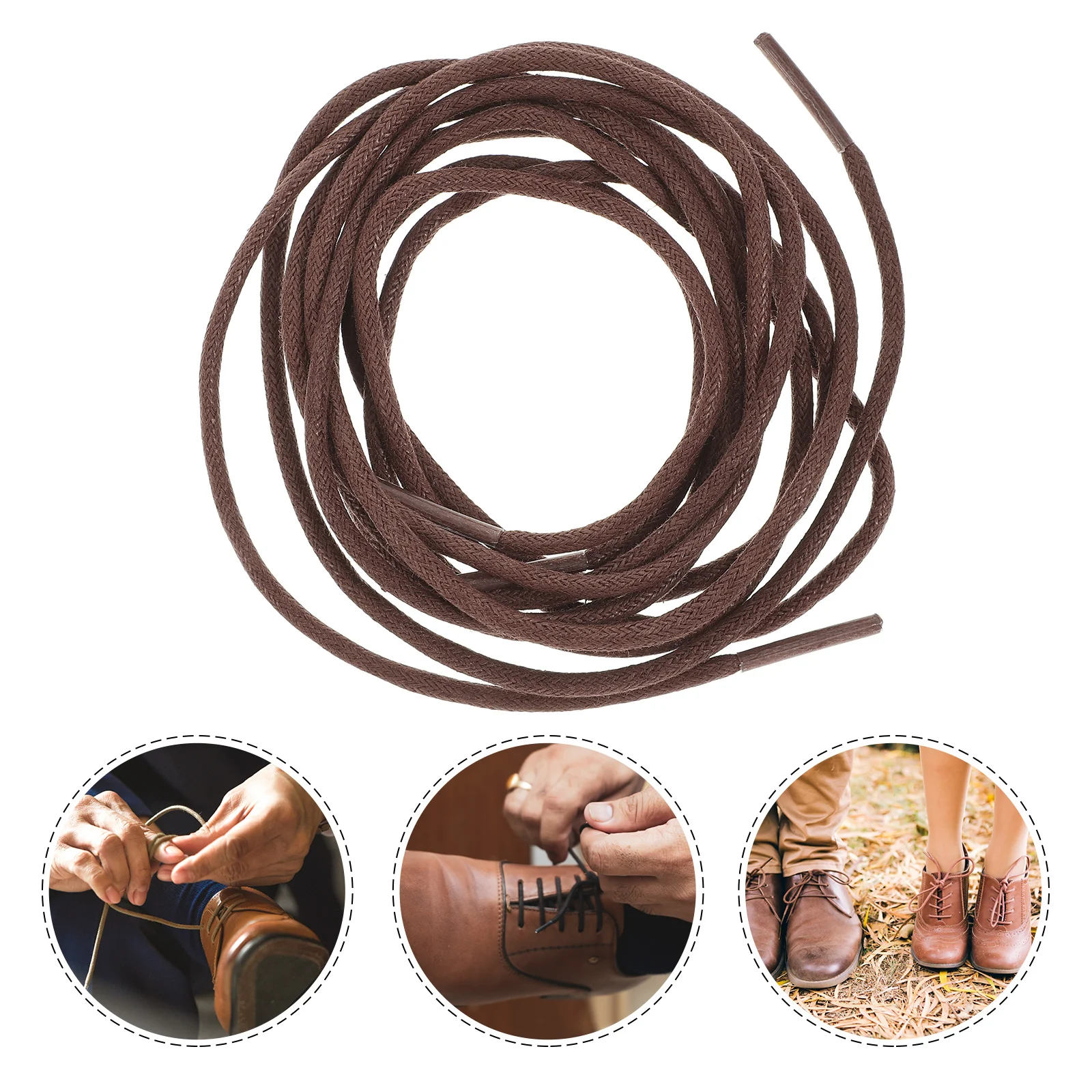 

Round Waxed Shoe Laces for Men Women Boots 6 Hole Brown 120CM Polyester Yarn Heat Pressed Tips No Splitting