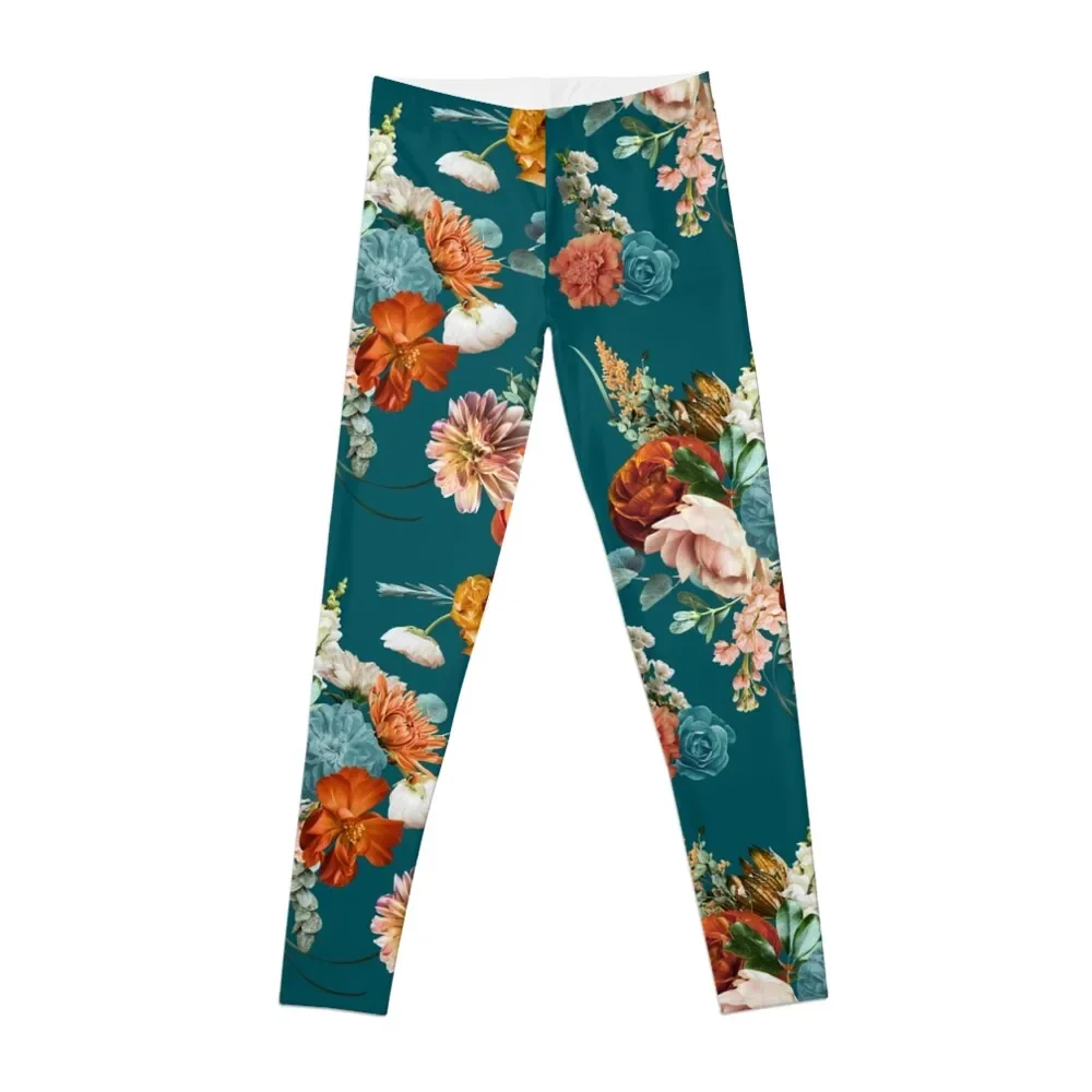 

Autumn Teal Floral Leggings sportswear gym sport pants Womens Leggings