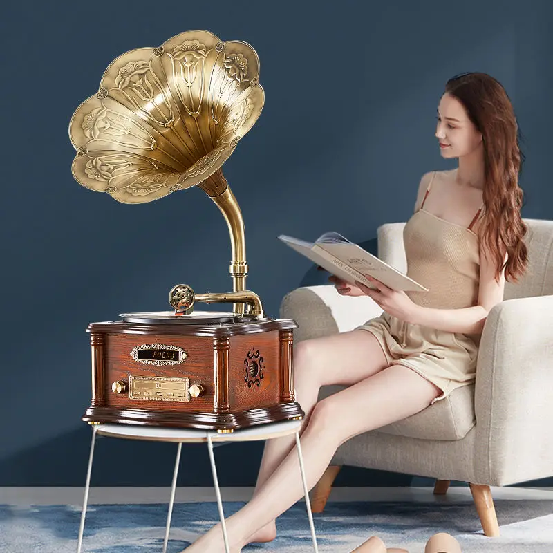 Retro woonkamer Europese fonograaf massief hout mini kleine desktop vintage antieke vinyl platenspeler