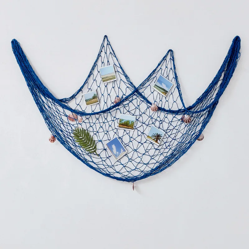 Mediterranean Style Decorative Fishing Net with Shells Retro Rope Fish Net Wall Hanging Ornament DIY Photo Picture Display Net