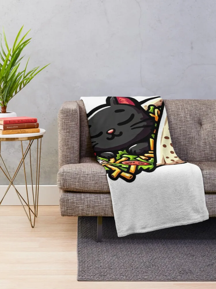 Black Cat Pet Burrito Throw Blanket Blankets For Sofas Picnic Beach Plaid on the sofa Blankets