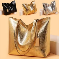 Bolso de mano vintage para mujer, bolso de hombro de gran capacidad con cierre de cremallera, bolsos con acabado metálico para el trabajo, fiestas