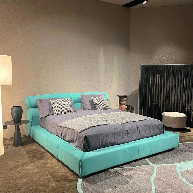 #Italian Minimalist Light Luxury Twin Bedroom Set with Matte Fabric Surface and Leather Accents