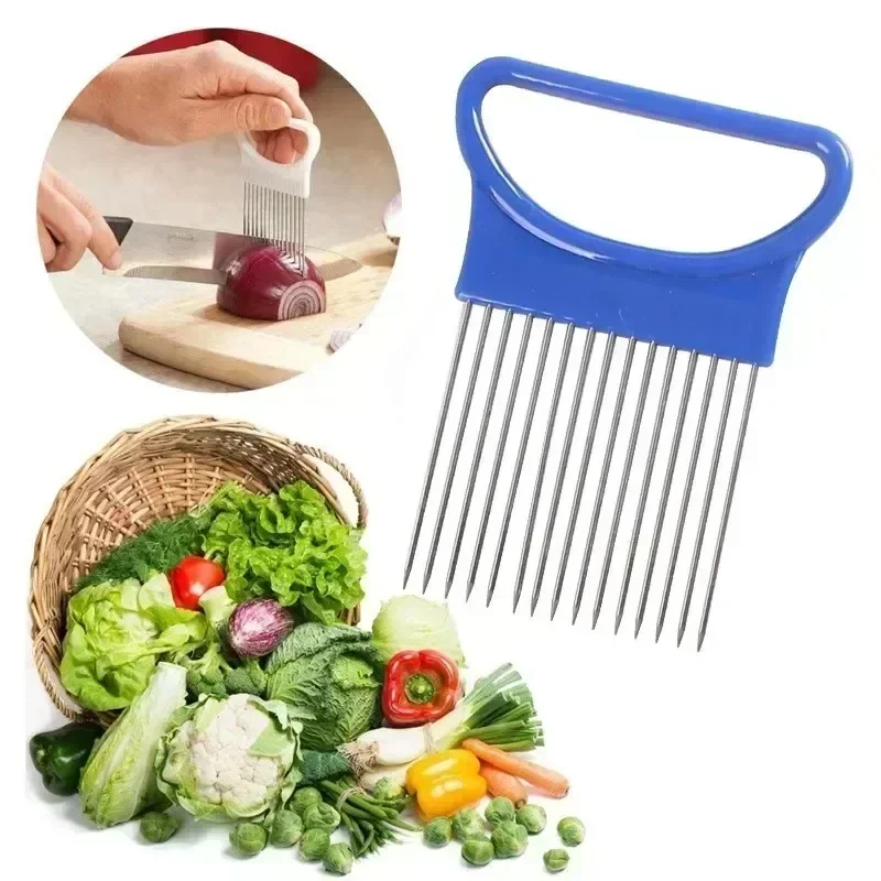 Fruit Vegetable Slicing Fixator Beef Onion Slicer Cutting Holder Cutter Stainless Steel Meat Needle Home Kitchen Portable Tools