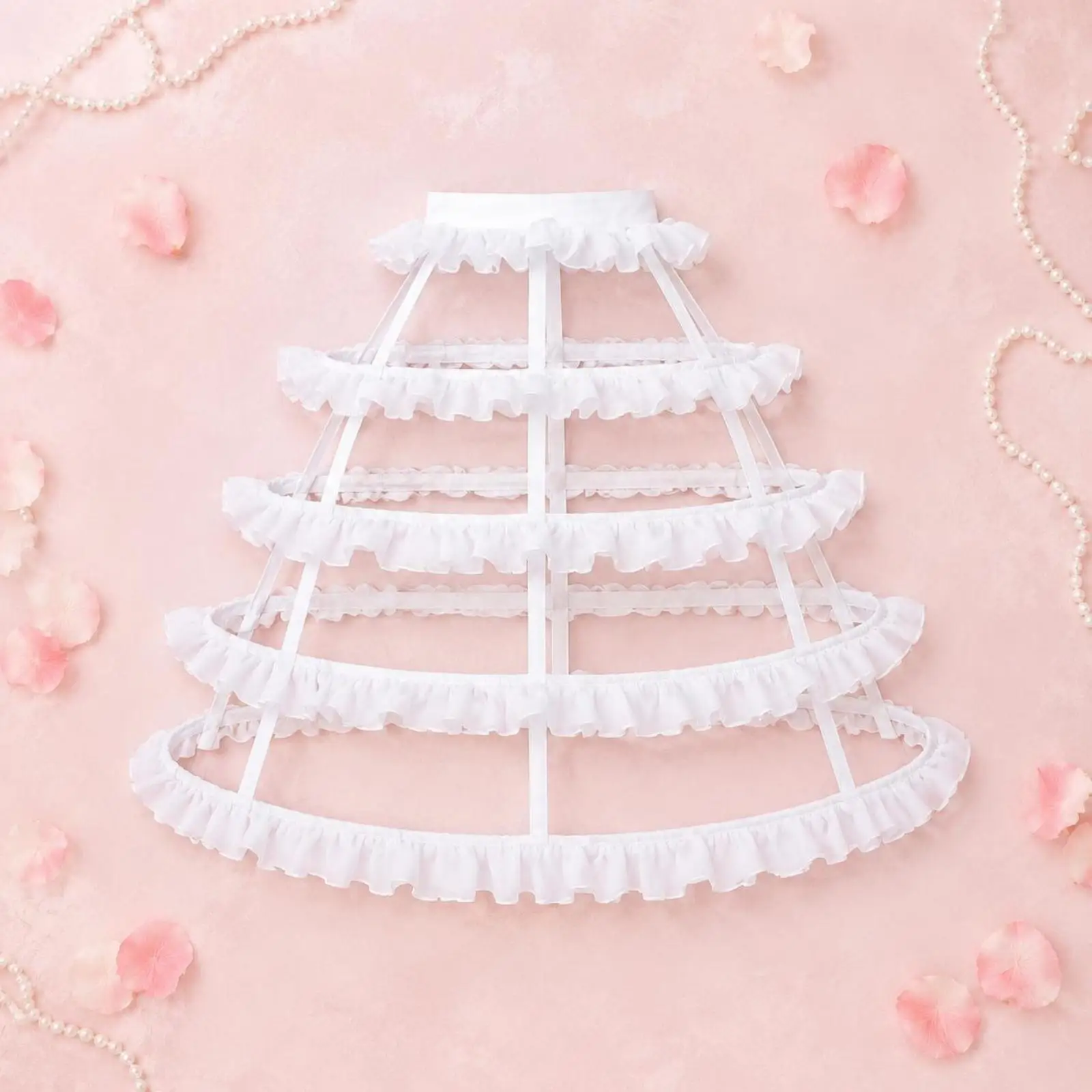Lightweight Adjustable Bell Petticoat with Support Hoops Four Tier Ruffled Edge High Waist Underskirt for Prom Dresses