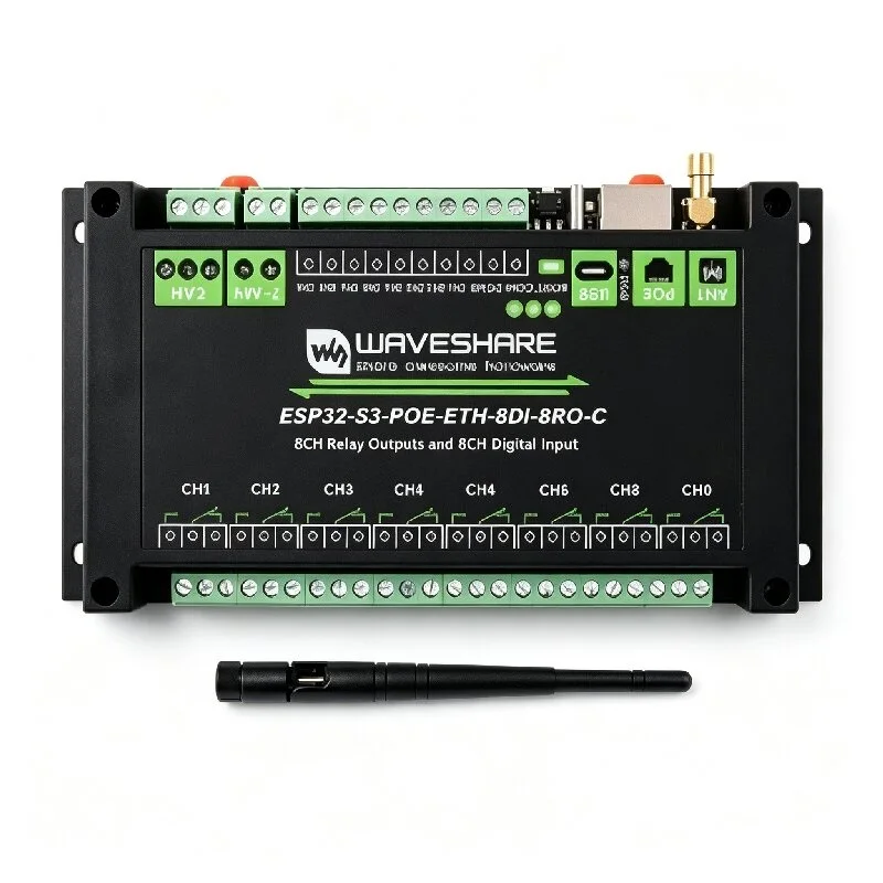 Waveshare ESP32-S3 Industrial 8CH Wi-Fi Network Relay ETH-8DI-8RO-C Support RS485 Bluetooth Or Wi-Fi Remote Control