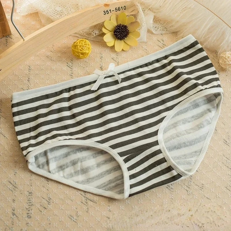 Kawaii Lolita Girls Japanese Anime Style Cosplay Women Panties Briefs With Bow Underwears Underpants Blue Pink White Stripe Gift