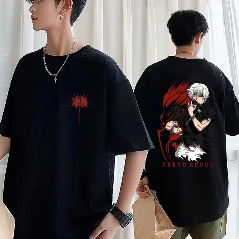 Japan Anime Tokyo Ghoul Cool T Shirt Ken Kaneki Print Men's Harajuku T-shirts Hip Hop Vintage Oversized Casual Tshirt Streetwear