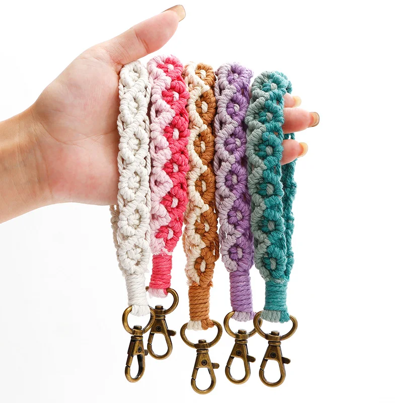 Hand Crocheted Flower Lanyard Anti-lost Wrist Strap Key Chain For Mobile Phone Bags Pendants Decorative Macrame Gift Accessories