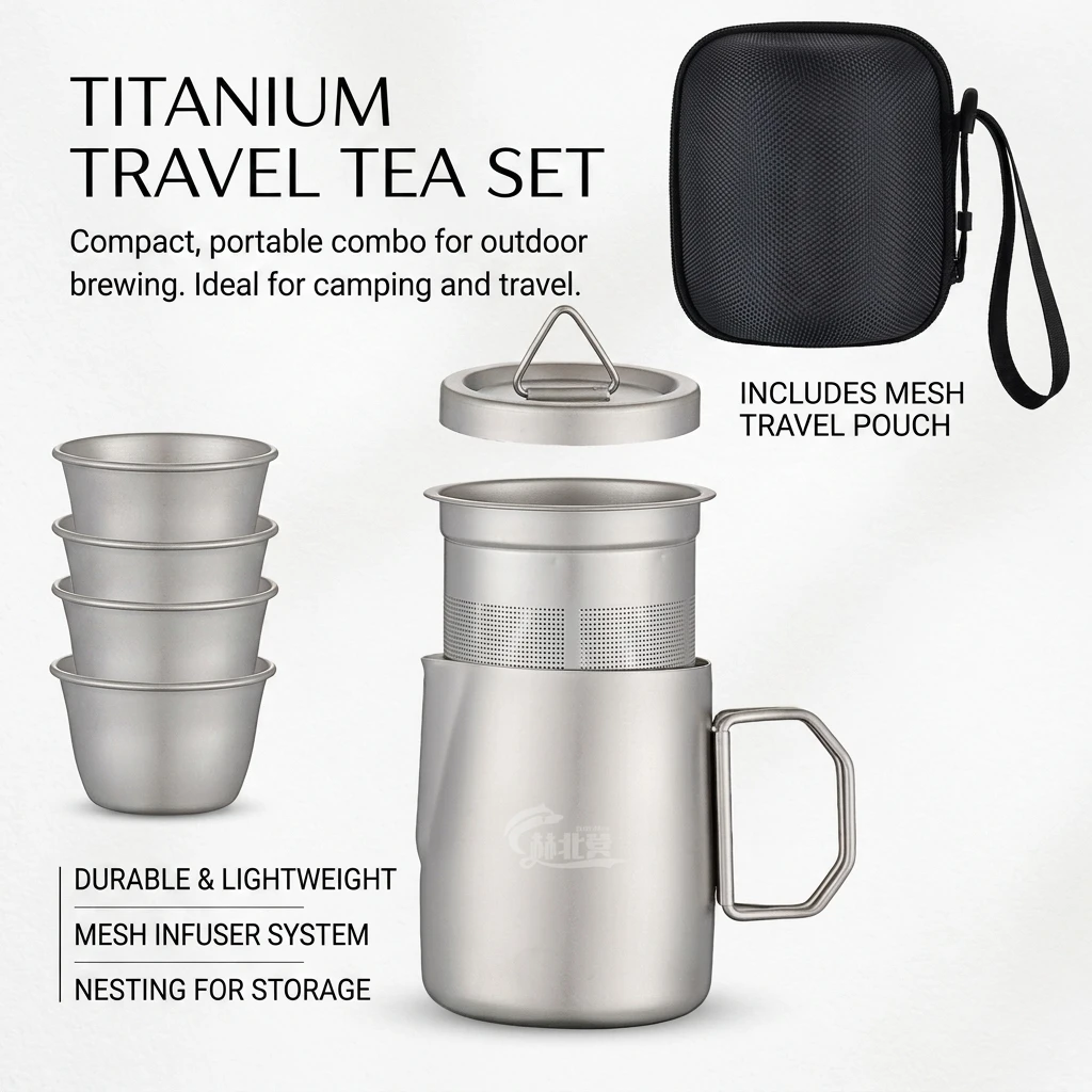Tea Set Stainless Steel Portable Brewing Kit Heat Retention for Camping Travel Hiking Durable Lightweight