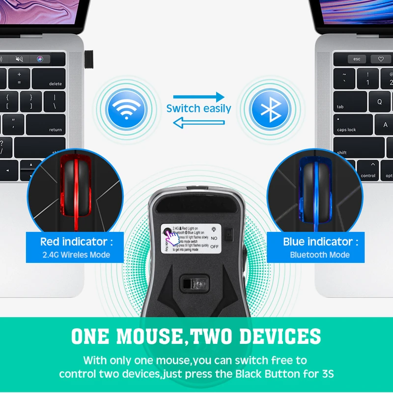 

2025 Hot Wireless Mouse LED Light Computer Game Black Silent USB 2 Devices Ergonomic Design Fits Comfortably Changeable Colors