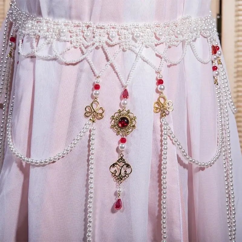 

‌ Поясная цепочка Hanfu ручной работы - пояс с жемчужной бахромой, бижутерия династии Тан, украшение на талию в стиле Дуньхуан