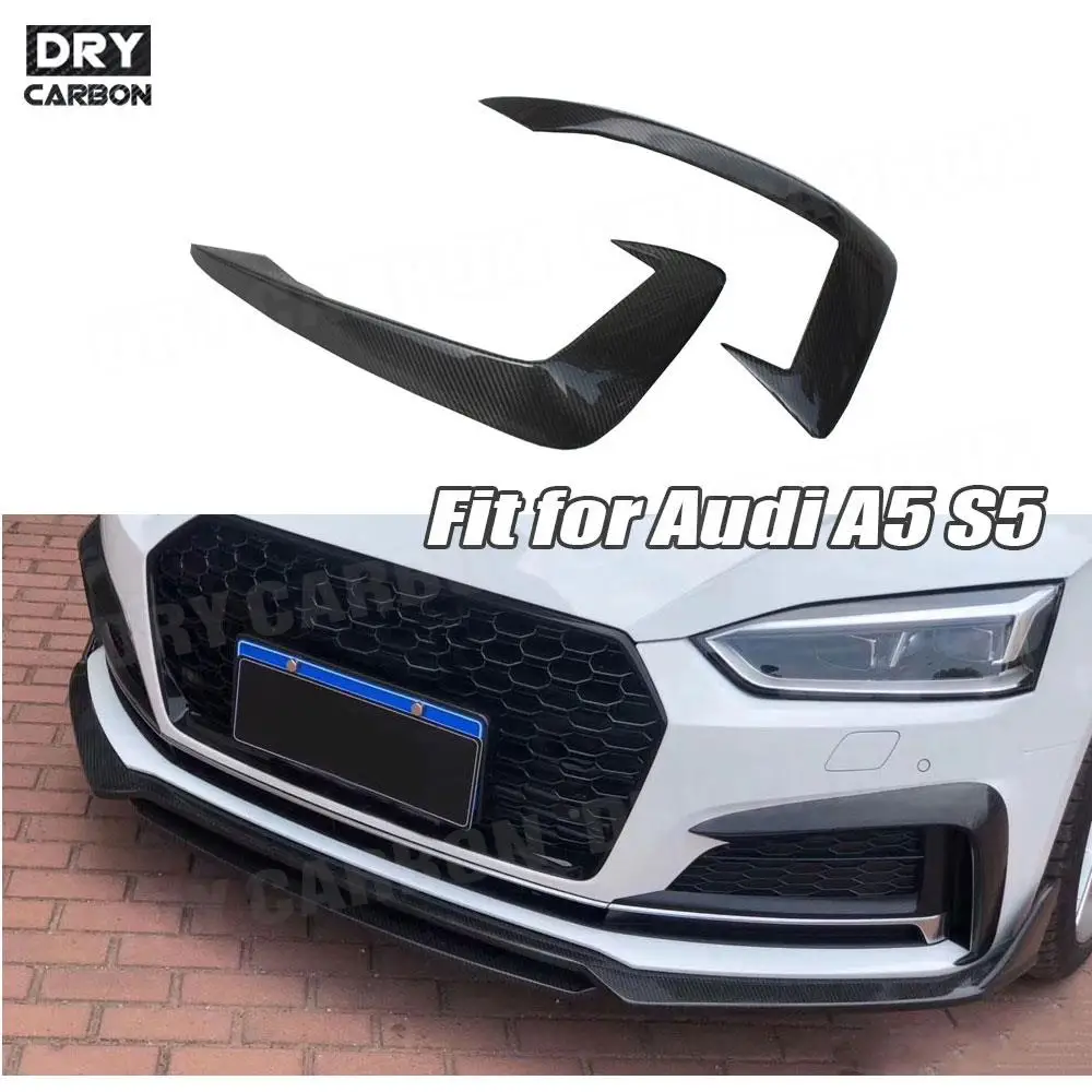 

Front Fins Canards Accessories For Audi A5 Sline S5 2017 2018 2019 Carbon Fiber Car Front Bumper Fog Lamp Eyebrows Eyelid Cover