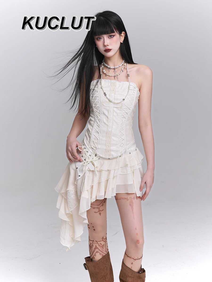 

Girl 2 Piece Sets 2025 New Summer Elegant Suit Solid Color Sweet and Cute Beautiful Short Top Irregular Short Skirt Set for Lady