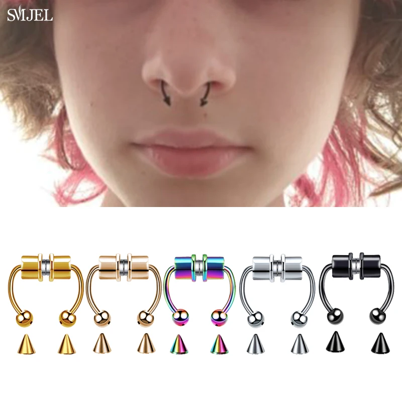 Magnetic Septum Piercing Fake Nose Ring Non Piercing Hoop Stainless Steel Magnetic Nose Ring Ear Clip Body Jewelry Unusual Gifts