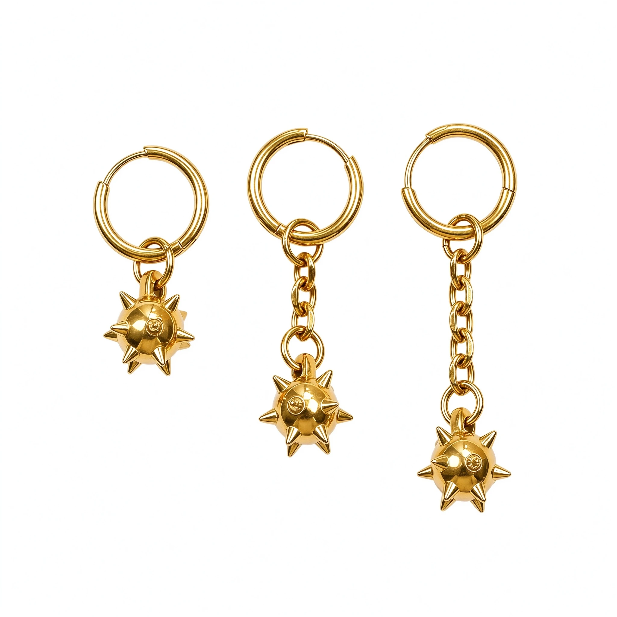 Stainless Steel Punk Spiked Mace Gold Ball Drop Earrings Gothic Y2K Chain Hoop Earrings Anti-allergy Ear Jewelry for Women Men