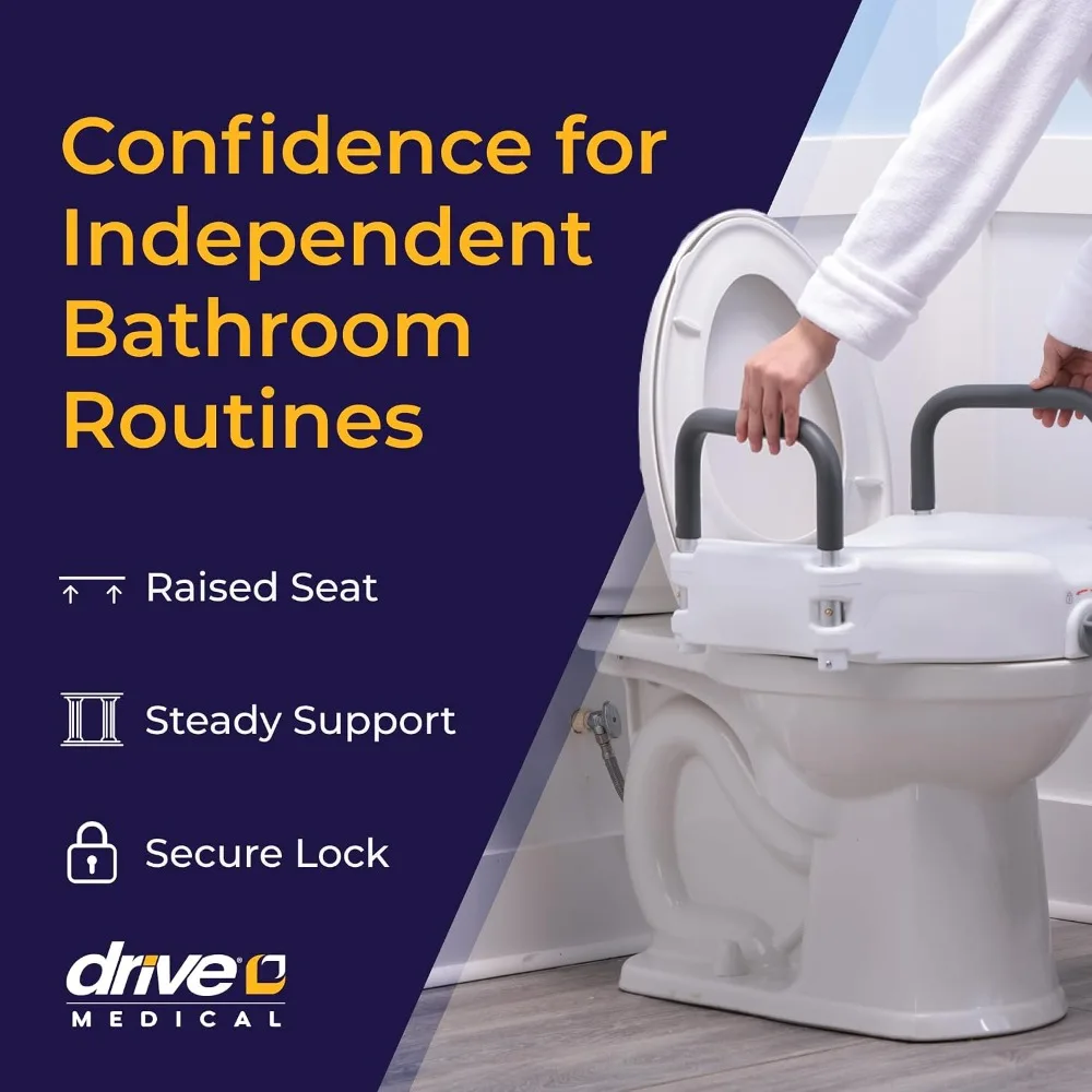 Raised Toilet Seat with Padded Arms - 5-Inch Height Boost, Secure Locking, Tool-Free Installation, 300 lbs Capacity