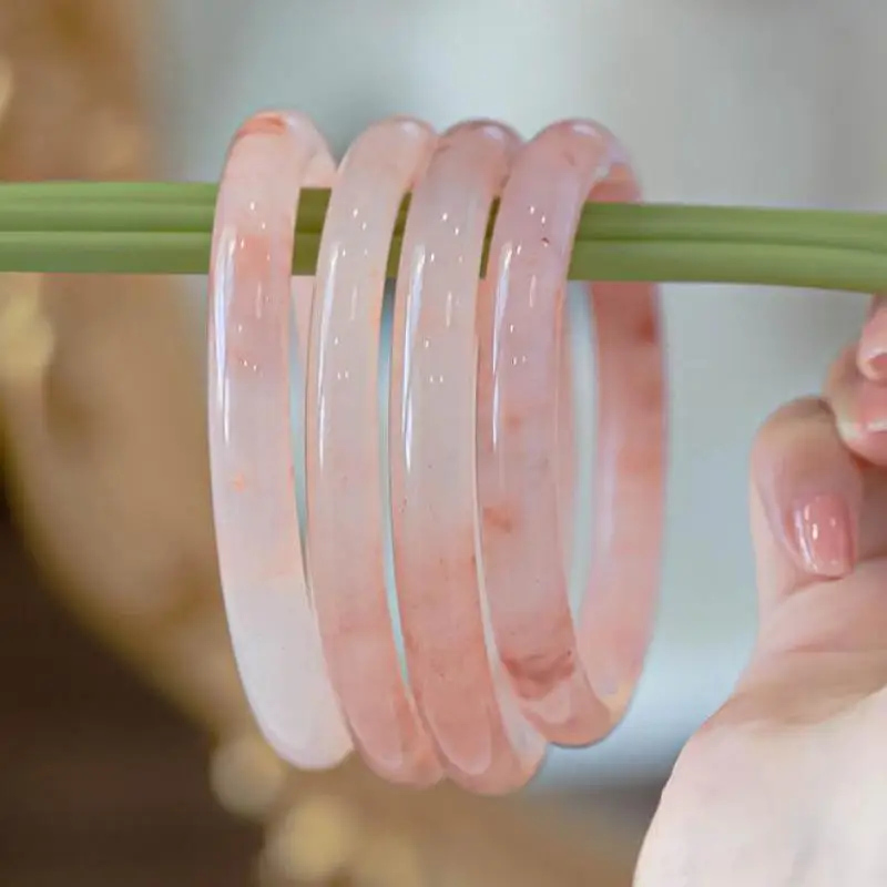 Certified Pink Peach Blossom Jade Bangles Women Fine Jewelry Genuine Chinese Hetian Jades Nephrite Bangle Round Bracelets