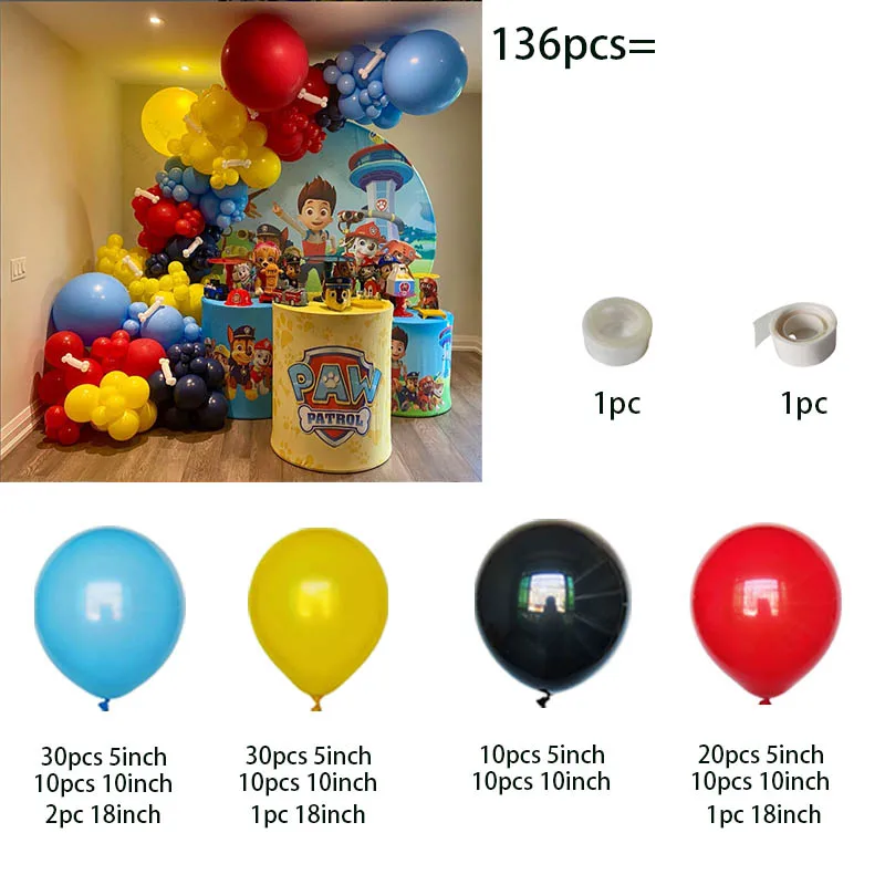 136pcs Paw Patrol Balloon Chase Skye Marshall Rubble Balloon Kid Birthday Party Supplies Photo Prop Home Decor Baby Shower