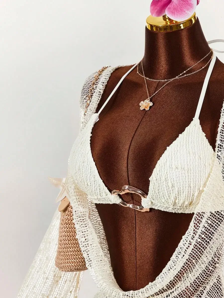 Womens Plunging Neck Bikini Set With Cover Up