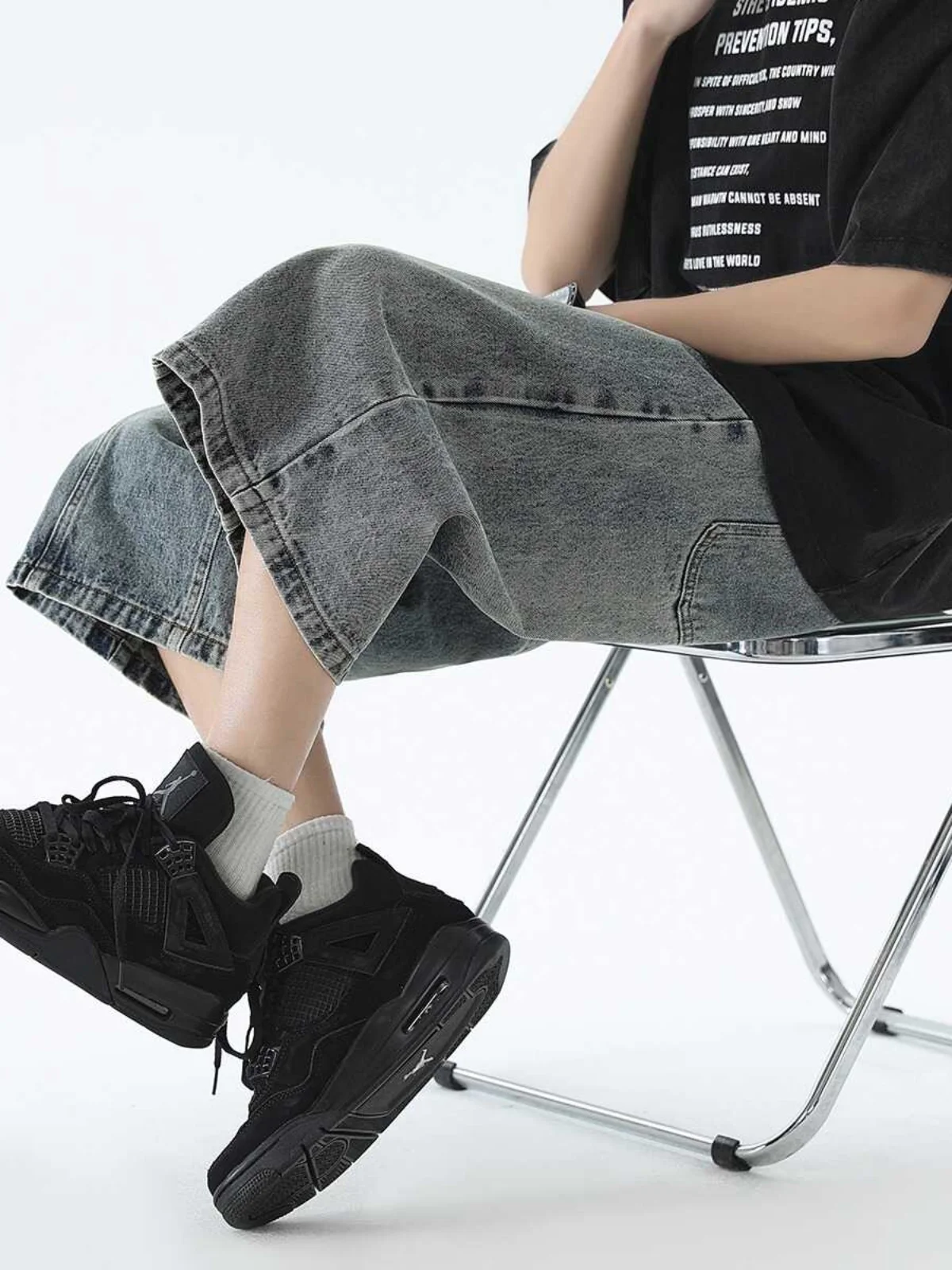 الأمريكية الرجعية سبعة أقدام الرجال الجينز الصيف رقيقة مستقيم فضفاض بنطال ذو قصة أرجل واسعة في سن المراهقة العصرية عادية orts سليم صالح الجينز #4