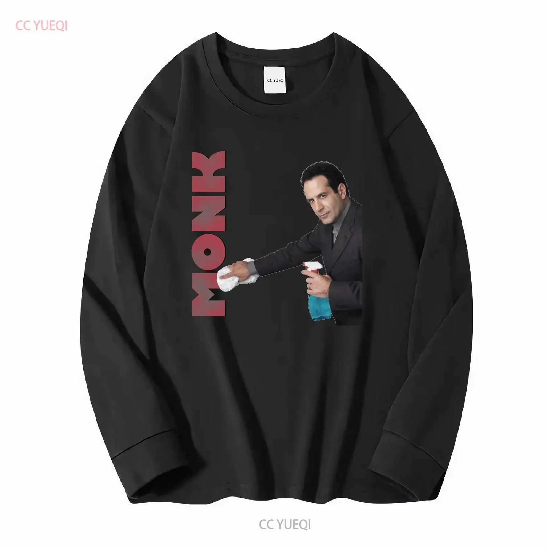 تي شيرت Monk Clean Up للرجال مرخص للبرنامج التلفزيوني الكلاسيكي Adrian White عتيق مغسول ملابس الشارع رسومات أنيقة ممتدة قليلاً #3