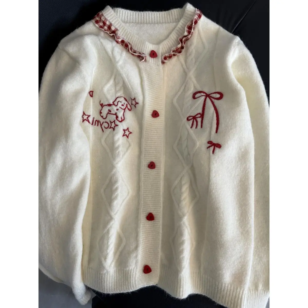 

Gagaok Cardigans Sweater Women Autumn Korean Style Knitted Cardigan Gentle Round Neck Bow Jacquard Kawaii Sweaters Fashion