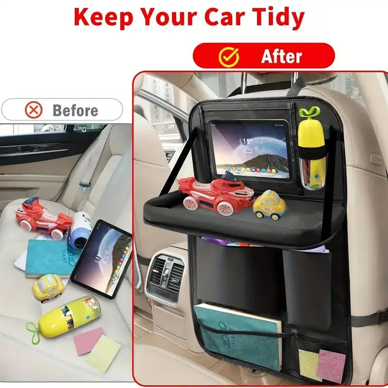 منظم مقعد السيارة مع طاولة قابلة للطي، حقيبة تخزين للمقعد الخلفي متعددة الأغراض مع جيوب كبيرة #5