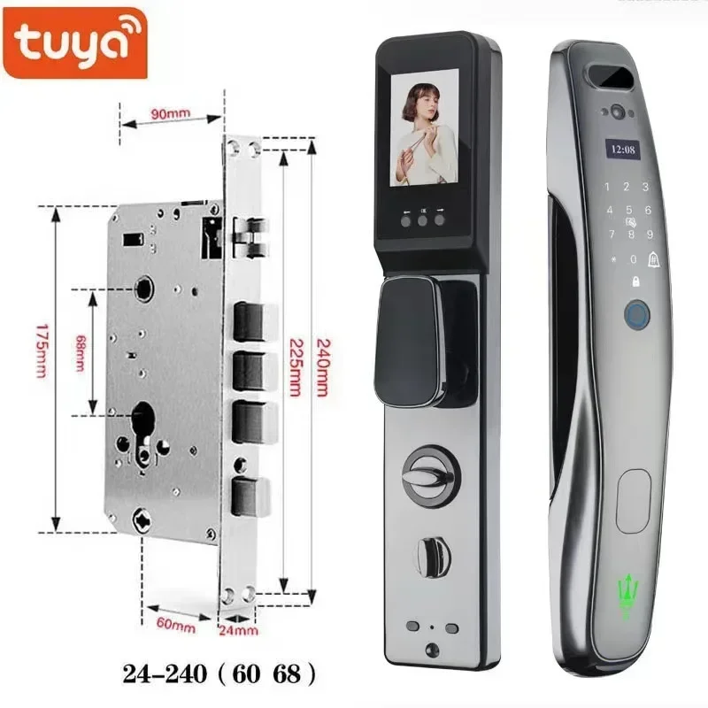 Tuya Wifi Facial ล็อคอิเล็กทรอนิกส์ Biometrics ลายนิ้วมือสมาร์ทประตูล็อครหัสผ่าน 3D Face Recognition กล้องล็อคอิเล็กทรอนิกส์