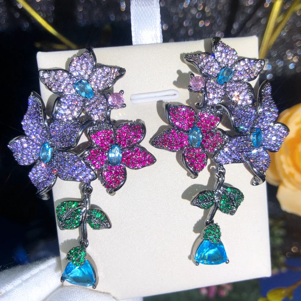 

Kellybola Original Flowers Earrings For Women Wedding Cubic Zircon Fashion Engagement Party Jewelry Pendientes Mujer Moda