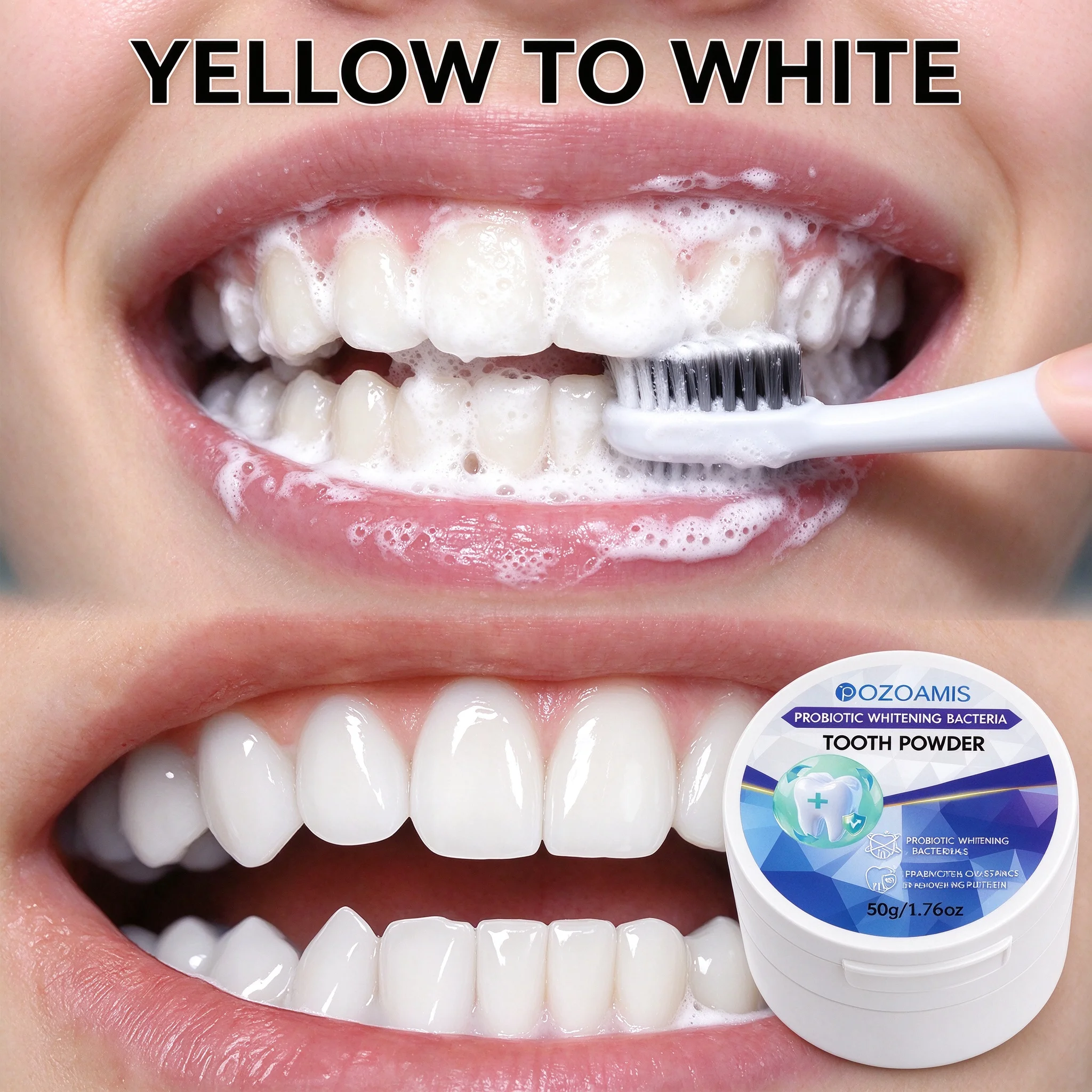 Natural Probiotic Teeth Whitener Powder for a Bright White Smile, Stain Removal for Smokers & Coffee Lovers, Enamel Friendly