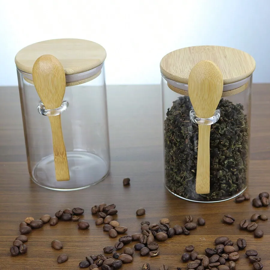 2/3/4pcs Borosilicate Glass Jars With Bamboo Lids And Spoons, 15oz Glass Food Storage Containers, Kitchen Canister Set, Overnigh