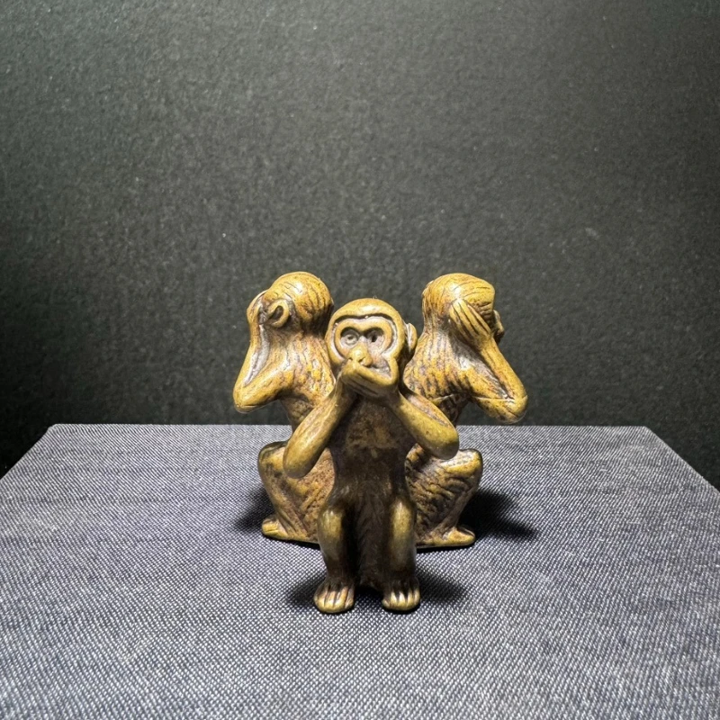 

LittleFairy/Retro Solid Brass Three-but-monkey Tea Pet Desktop Ornaments Metal Animal Sculpture Living Room Home Decoration Gift