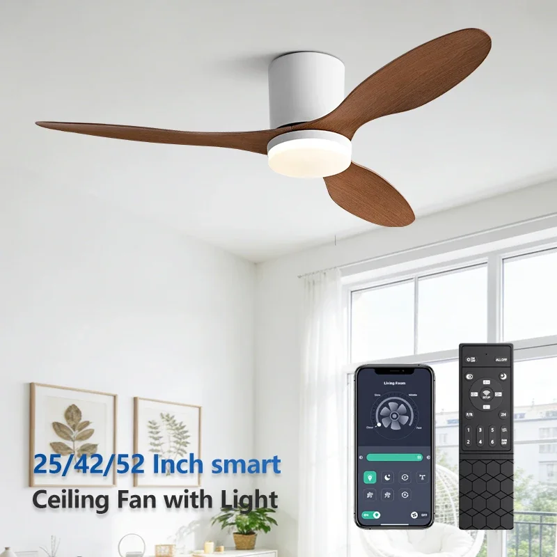 25 42 52 Inch 3 Blades Low Floor DC Motor Ceiling Fan with Light and Remote Control for Coffee Shop Home Hotel Office