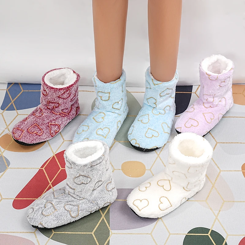 Gold-Stamped High-Top Warm Slippers Suitable For Indoor Use Confinement Shoes Autumn And Winter Warm Plush Boots