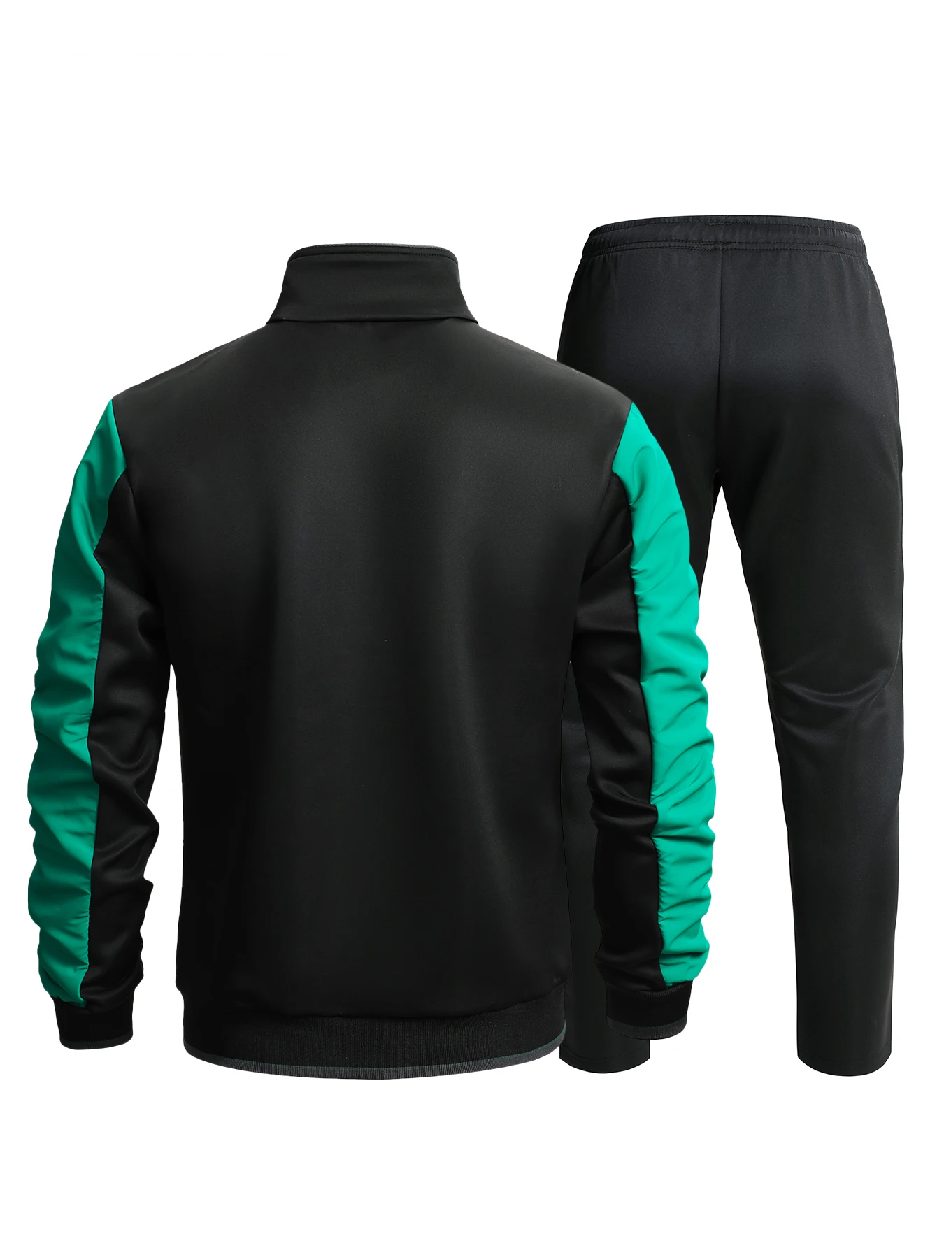 2pcs Men's Suit, Men's Color Block Stand Collar Slightly Stretch Zip Up Jacket & Athletic Elastic Waist Comfy Pants