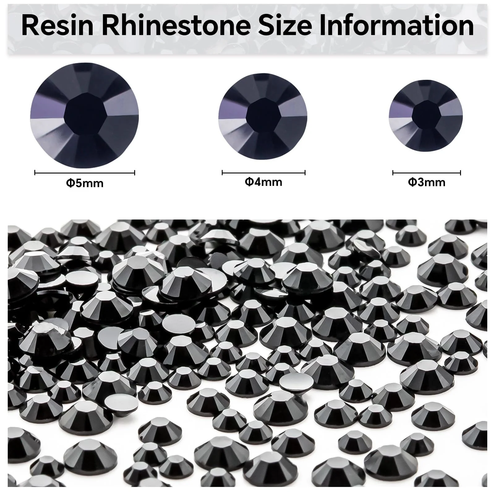 Black Series 2-5mm Wholesale Resin Rhinestones for Clothing Decoration Non Hotfix Glitter Flatback Crystal Nail Art