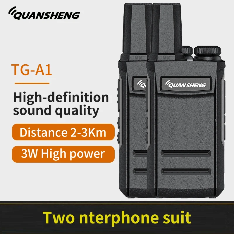 2PCS Safe and reliable Quansheng/TG-A1 1000mAh 3W 1.5km-3km walkie talkie, suitable for outdoor battlefields and indoor