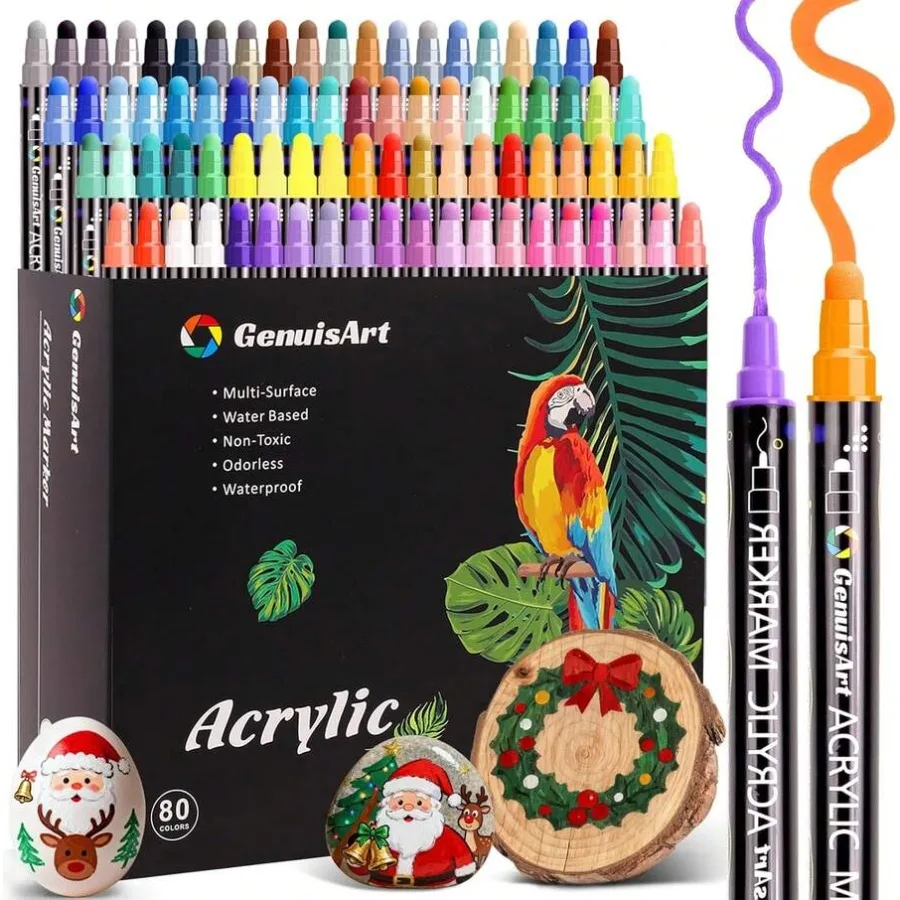 

DSJIFGEW 24 Colors Dual Tip Acrylic Paint Pens Markers, Premium Painting Markers Stocking Stuffers For Rock, Wood, Fabric, Glas