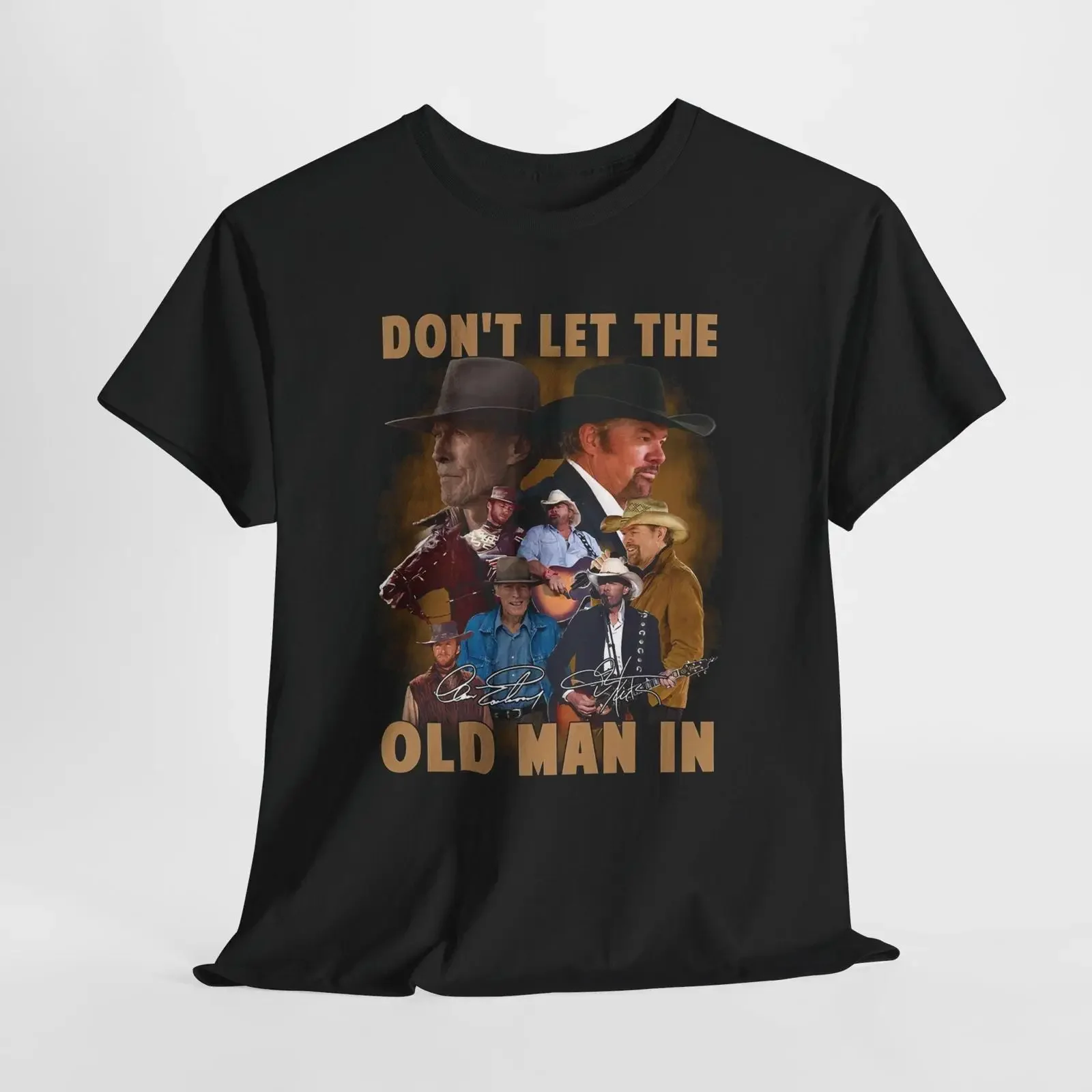 Don't Let The Old Man In Clint Eastwood Collage T Shirt Vintage Country Cowboy Western  vintage Washed Versatile Slightly