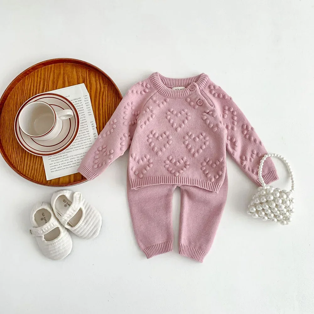 2Pieces Spring Baby Girl Clothing Knit Sweater + Pants for Girls Newborn Clothes set