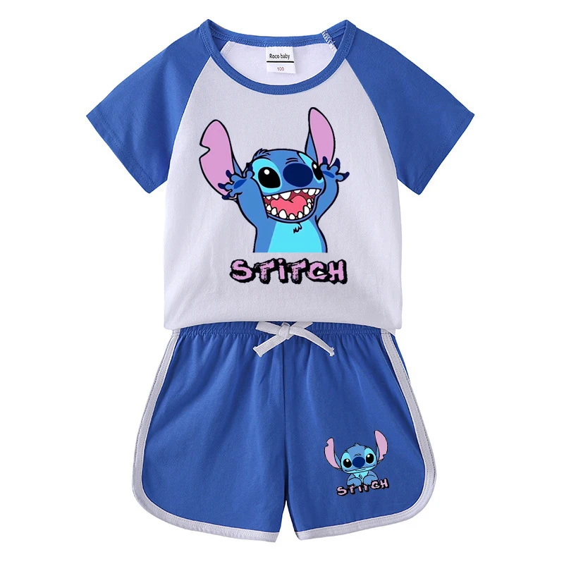 Children Summer Cartoon Sets Toddler Boy Girl Stitch  Printing Cotton T-shirts and Shorts 2pcs Set Kids Casual Tracksuits Suits