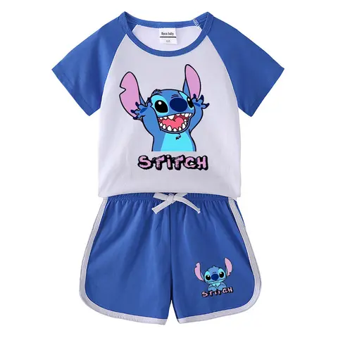 Children Summer Cartoon Sets Toddler Boy Girl Stitch  Printing Cotton T-shirts and Shorts 2pcs Set Kids Casual Tracksuits Suits