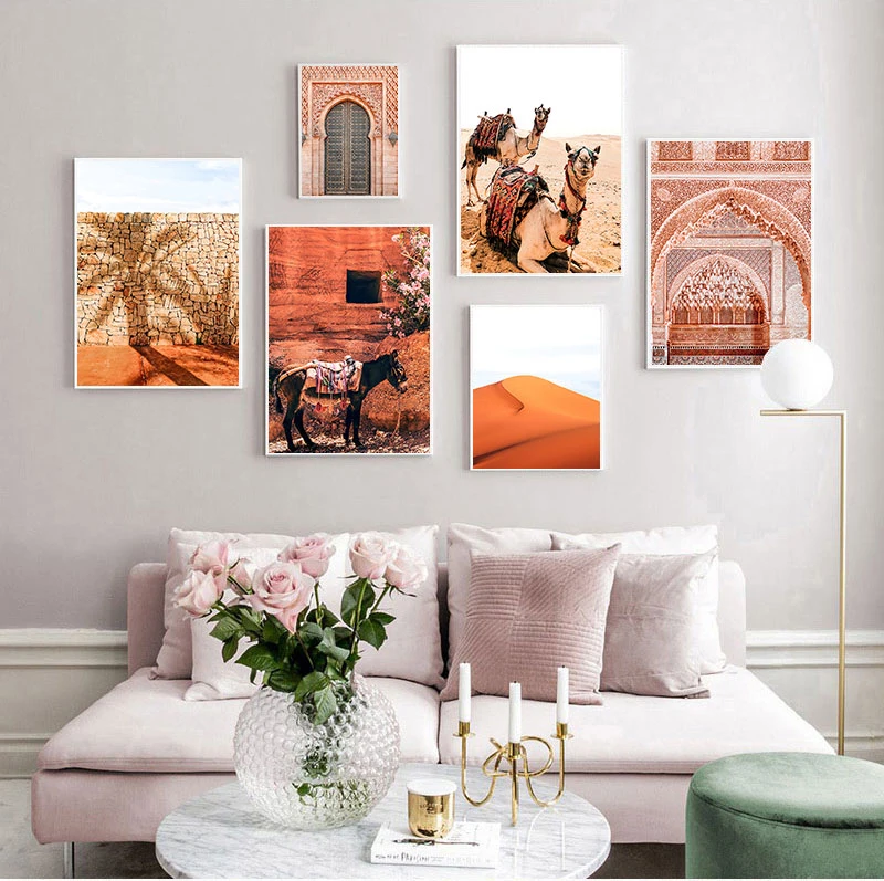 Boho Landscape Wall Art Desert Travel Print Marrakech Poster Camel Canvas Print Painting Wall Picture Living Room Moroccan Decor