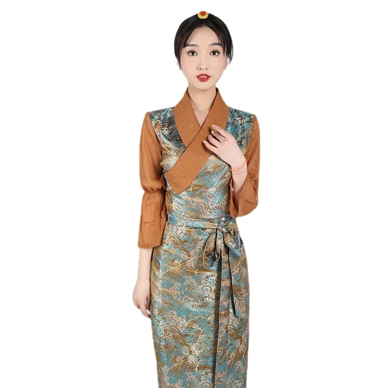 Summer Tibetan Dress Traditional Chinese Clothing for Women Vestido Oriental Vintage Clothes Show Travel Photography