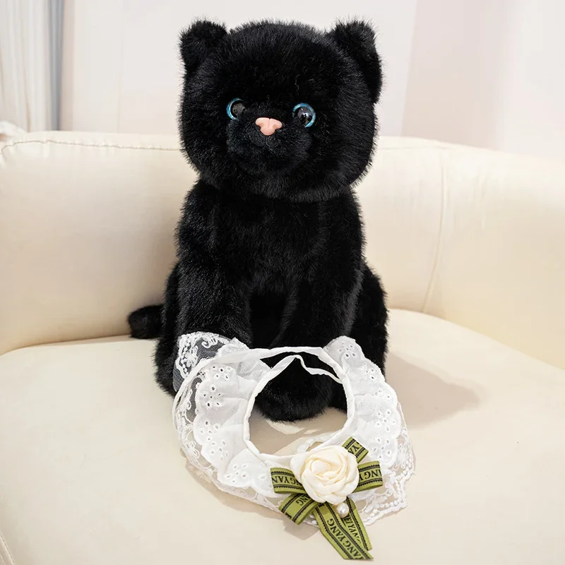 33cm/45cm Cute Lifelike Cat Plush Toy Simulation Soft And Comfortable Black Cat Kitten Stuffed Toy Birthday Gift