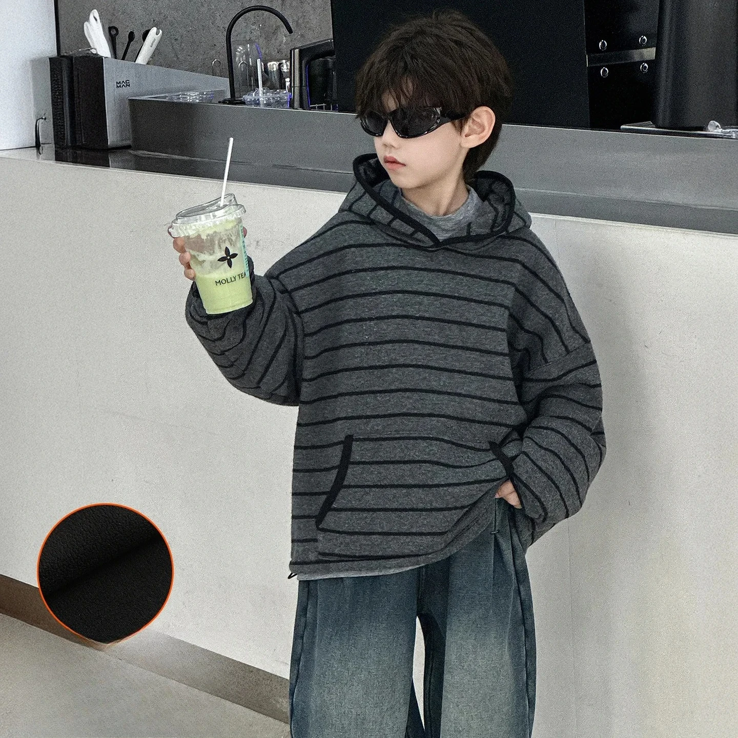 

Boys' Hoodie Children's Autumn Korean Version 2025 New Striped Hooded