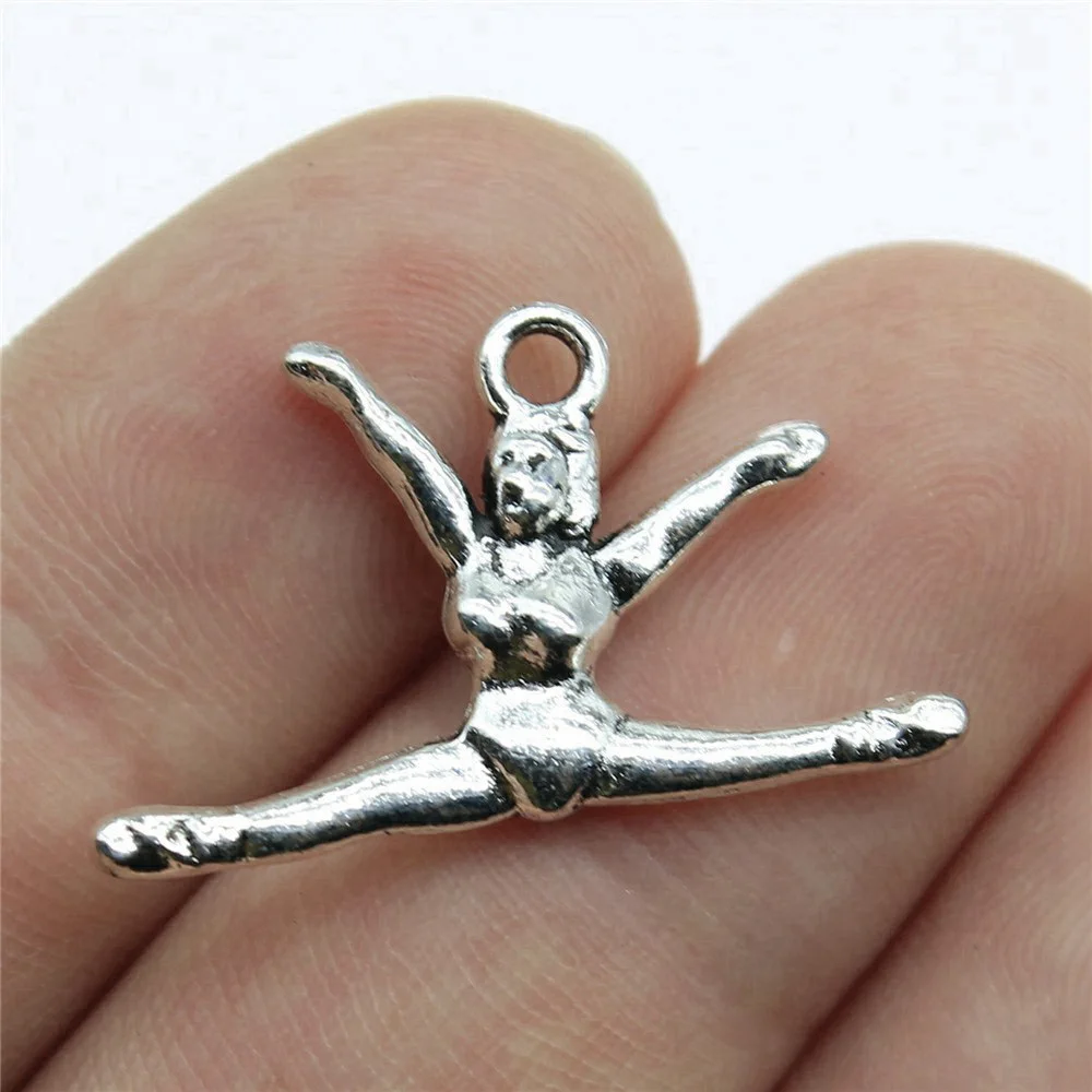 10pcs/lot 22x16mm Gymnast Charms For Jewelry Making Antique Silver Color 0.87x0.63inch